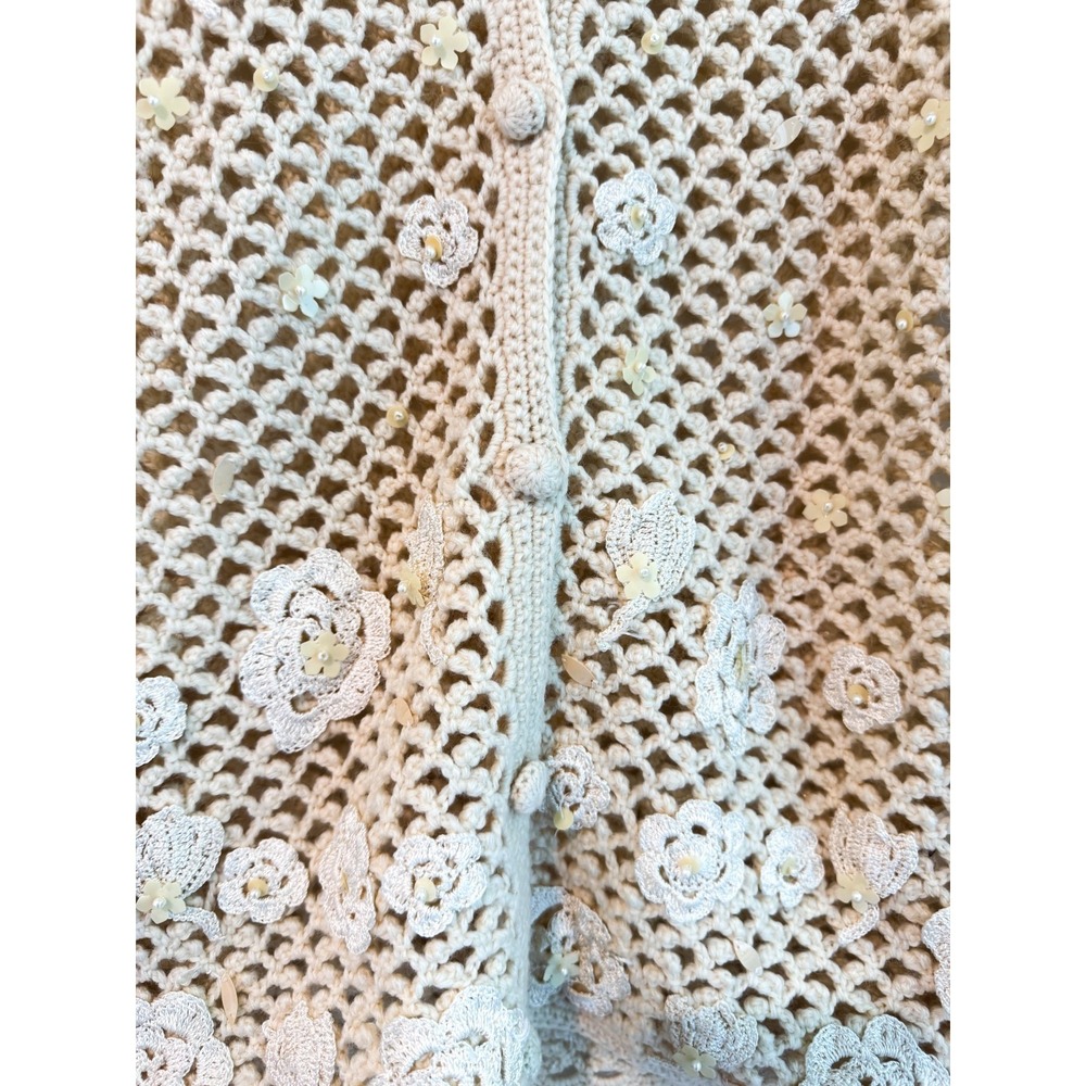 Vintage Moschino Cheap and Chic 100% Wool Cardigan Floral Appliqué Sz S - Picture 5 of 14